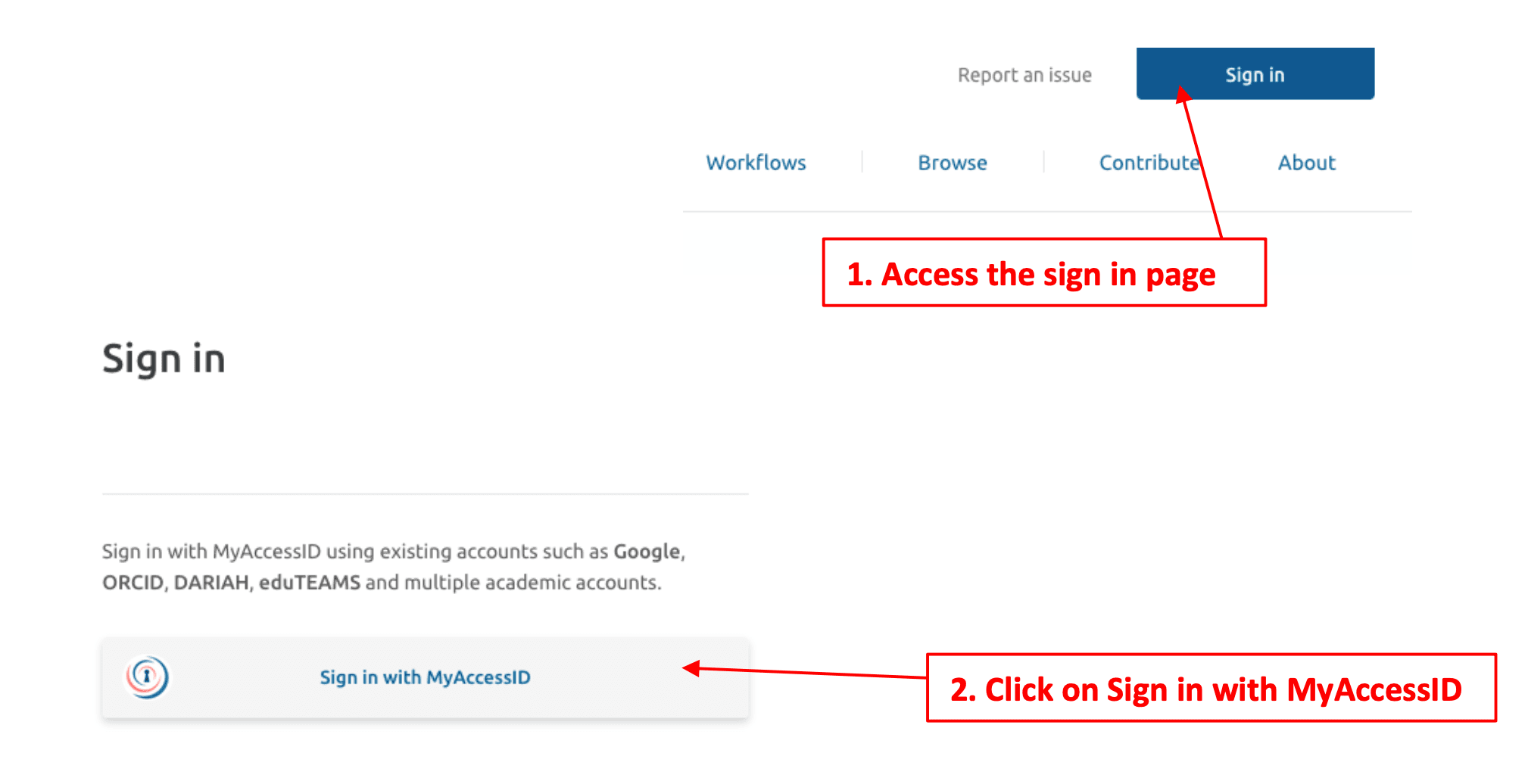 Sign in the SSH Open Marketplace steps 1 and 2