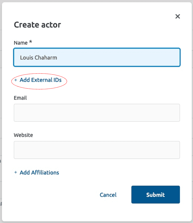 Add actor external ID screenshot