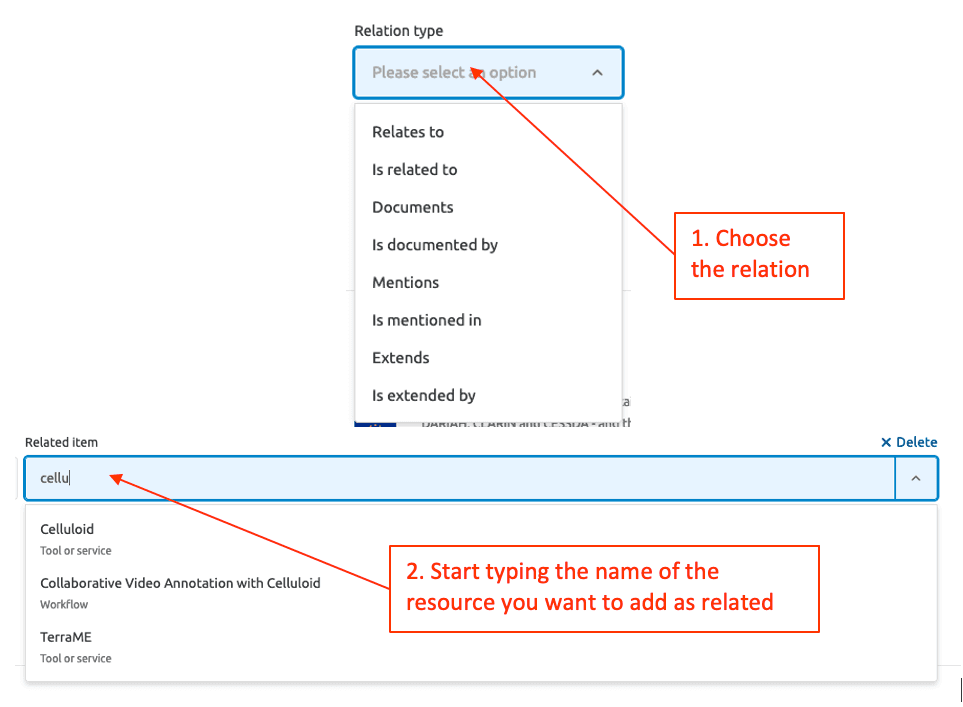 2 steps describing how to add related items