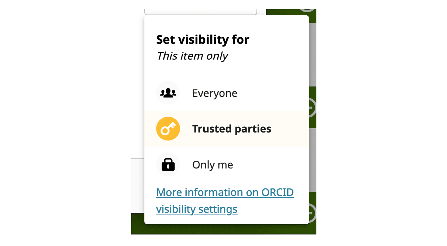 Screenshot of the ORCID email visibility settings