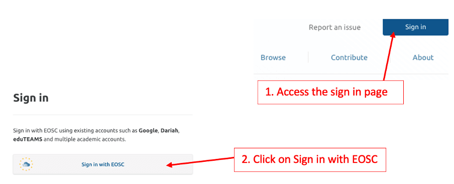 Sign in the SSH Open Marketplace steps 1 and 2